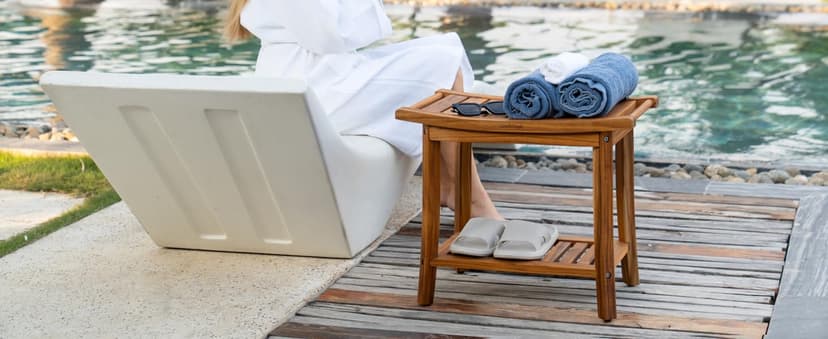 Premium 22" Teak Shower Bench with Handles, Waterproof Teak Shower Stool, Wooden Stool for Bathroom, Teak Wood Shower Bench Stool Seat Chair for Shower Storage Shelf, 300 Lbs Capacity