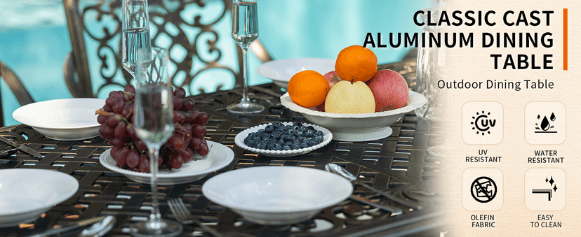 7-Piece Patio Furniture Dining Set, All-Weather Cast Aluminum Outdoor Table and Chairs for 6, Includes 4 Fixed Chairs & 2 Swivel Chair & 60’’ Rectangular Dining Table, Red