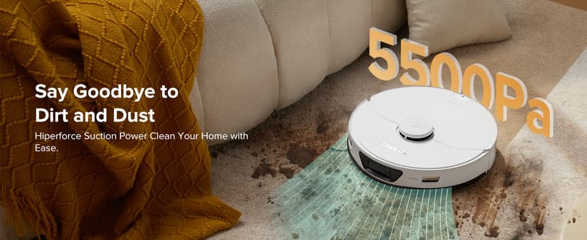roborock S7 Max Ultra Robot Vacuum and Mop Combo, Auto Mop Drying and Washing, Self-Emptying and Refilling, 5500Pa Suction, Reactive Tech Obstacle Avoidance, White (RockDock Ultra Series)