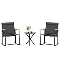 Shintenchi 3 Piece Outdoor Rocking Bistro Set, Textilene Fabric Small Patio Furniture Set, Front Porch Rocker Chairs Conversation Set with Table for Lawn, Garden, Balcony, Poolside (Black)