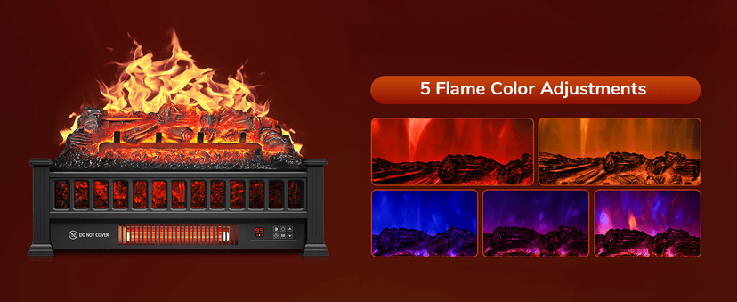 Electric Fireplace Logs 20-Inch, Remote Controller Fireplace Insert Log Heater, Adjustable Flame Colors, Realistic Fake firewood Flame, Overheat Protection, Timer, Thermostat, 1500W Black