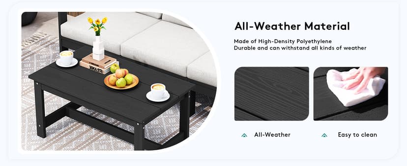 SERWALL HDPE Patio Furniture Set, 7-Piece Outdoor Sectional Sofa Set, All Weather Outdoor Couch Set for Deck, Lawn, Black Frame with Khaki Cushion