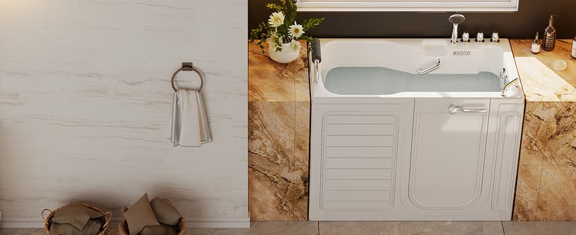 Empava Walk-In Tub, Japanese Soaking Bath, Right Outward Door, Low Threshold, Slip-Resistant, Built-in Seat, Fast Drain, Handrails, Easy Access for Seniors & Mobility-Impaired,54"