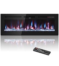 60 Inch Electric Fireplace in-Wall Recessed and Wall Mounted, Ultra-Thin Linear Fireplace Heater 750/1500W with Realistic Flame, Higher Temperatures & Lower Noise, Log Set & Crystal Options