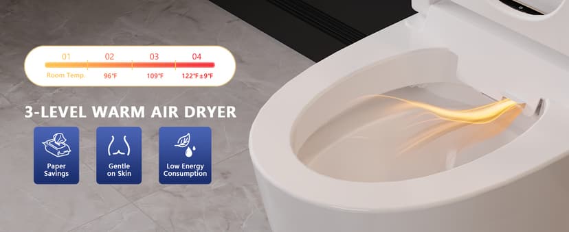 DeerValley Smart Bidet Toilet, One Piece Bidet Toilet for Bathrooms, Toilets with Auto Open/Close Lid, Heated Seat, Warm Dryer, Foot Sensor Operation, Night Light,Tankless Toilets with LED Display