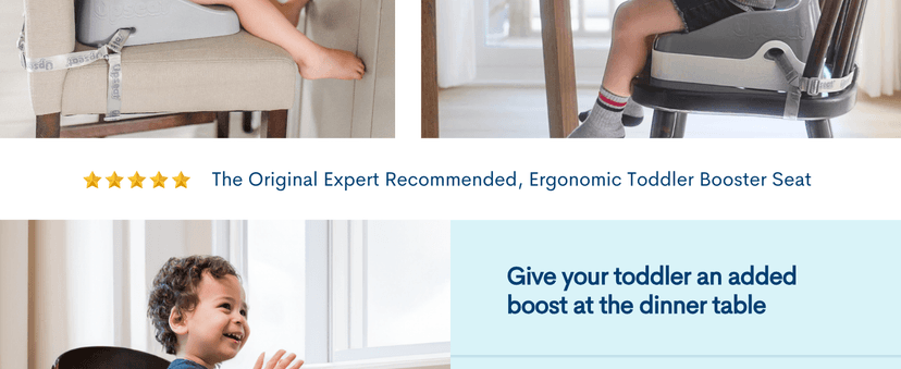 Upseat Boost Ergonomic Toddler Booster Seat for Dining Table, Developed with Physical Therapists to Encourage Posture, 3-Point Harness, Easy to Wipe Clean, and Lightweight Gray