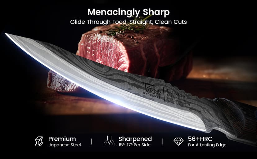 Steak Knives Set of 6, 4.8 Inch High-Carbon Japanese Stainless Steel Non-serrated Steak Knife with Wood Handle, Damascus Pattern Full Tang Design, Razor-Sharp Dinner Knives with Gift Box