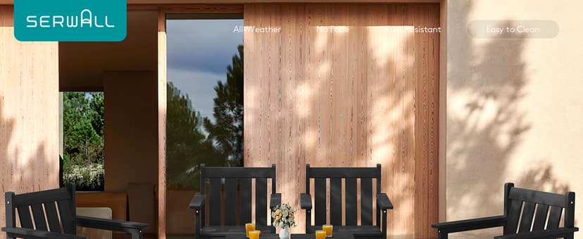 SERWALL 3 Pieces Patio Bistro Set, All Weather Adirondack Chair Set with Side Table, HDPE Material Outdoor Patio Furniture Set for Balcony, Porch, Garden, Backyard- Black