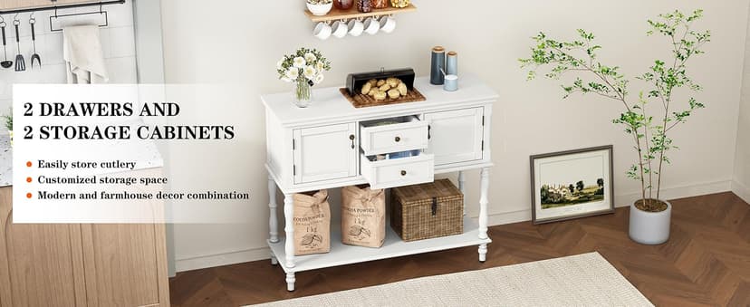 ARTPOWER Console Table with 2 Drawers, Retro Entryway Table with 2 Door Cabinets and Open Storage Shelf, Narrow Long Behind Couch Sofa Table for Living Room, Foyer, Hallway, Black