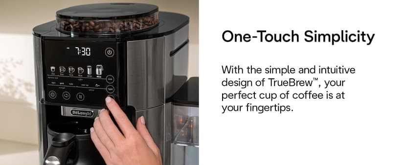 De'Longhi TrueBrew Drip Coffee Maker, Built in Grinder, Single Serve, 8 oz to 24 oz with 40 oz Carafe, Hot or Iced Coffee, Stainless,CAM51035M