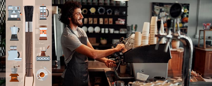 Takavu Coffee Grinder Cleaning Brush, Barista Brush with Black Boar Bristle, Espresso Machine Cleaner Tool, Brista Dusting Accessories Used on Group Heads, Shower Screen, Portafilter, Scoop, Tamper