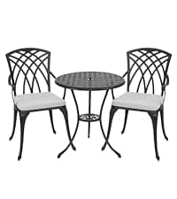 NUU GARDEN Bistro Set 3 Piece Outdoor Cast Aluminum Patio Bistro Set Patio Table and Chairs Set of 2 with Umbrella Hole and Gray Cushions, Black