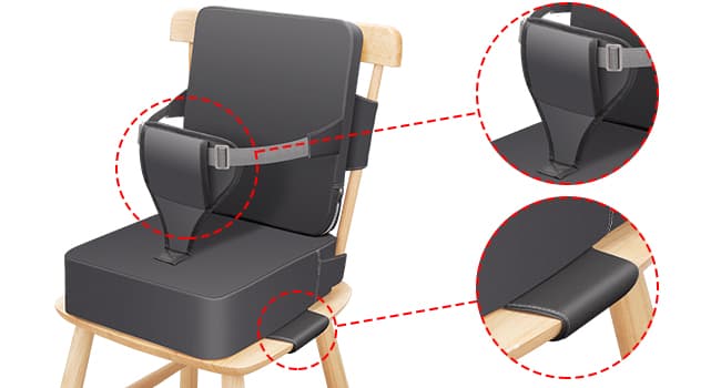 Toddler Booster Seat for Dining Table, Non-Slip Kitchen Chair Booster Seat with Backrest and Adjustable Straps, Portable PU Waterproof Travel Baby Booster Increasing Cushion