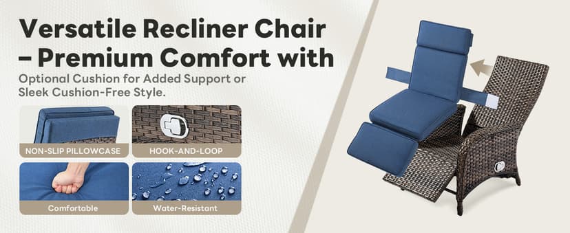 Versatile Outdoor Recliner Chair - Reclining Patio Chair with Adjustable Backrest and Footrest, All-Weather Wicker Chaise Lounge Chair Outdoor for Pool Deck Brown