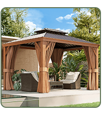 Aoxun 12'x10' Hardtop Gazebo, Aluminum Frame Permanent Pavilion with Curtains and Netting, Outdoor Polycarbonate Double Roof Canopy, Designed for Garden, Lawns, Patio, Brown