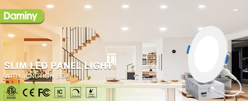 DAMINY 24 Pack 6 Inch LED Recessed Lighting with Junction Box,5CCT,Ultra-Thin Recessed Light,11W 1100lm, Dimmable Canless Wafer Ceiling Light, High Brightness - ETL