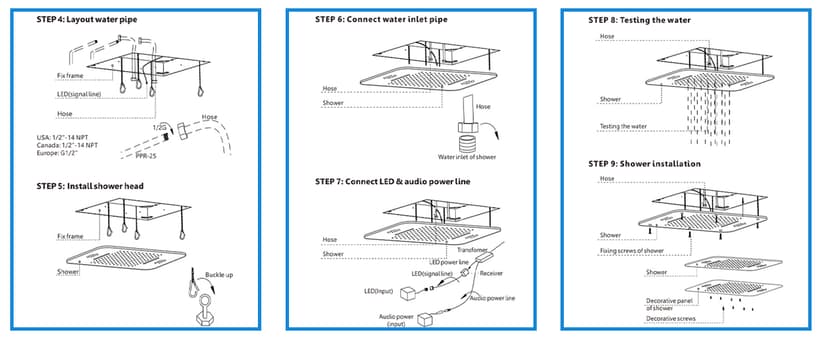 23" Full Body Thermostatic Shower System with Body Jets, Luxury LED Music Rainfall Waterfall Shower Jets System In Wall, Smart Ceiling Mount Multi Function Rain Shower Faucet Set