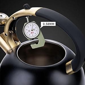 SUSTEAS Stove Top Whistling Tea Kettle - Food Grade Stainless Steel Teakettle Teapot with Cool Touch Ergonomic Handle, With 1 Silicone Pinch Mitt Included, 2.64 Quart(BLACK)