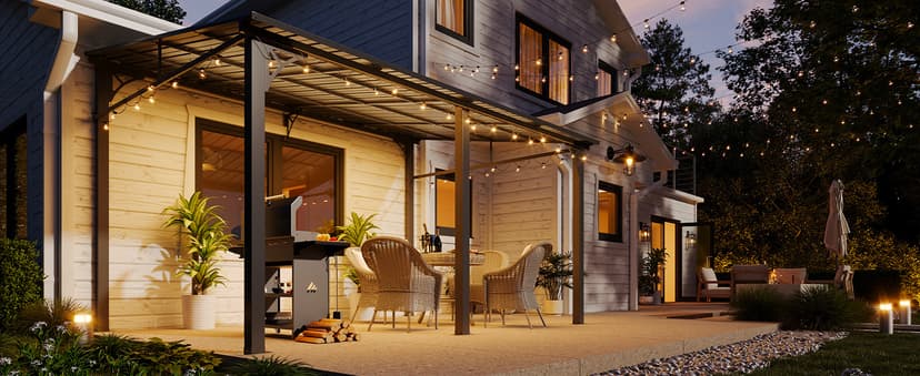 Aoxun 10' x 14' Lean to Gazebo, Upgraded Hardtop Outdoor Pergola with Sloping Galvanized Steel Roof, Large Wall-Mounted Heavy Duty Awnings for Patio, Backyard, Deck, Porch