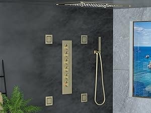 HOMEDEC Luxury Full Body Shower Jets System, 15x28inch Rain Shower Faucet Set Combo with 4pcs Adjustable Large Body Jet with Handheld Spray (Matte Black, 3 Functions Shower Head)
