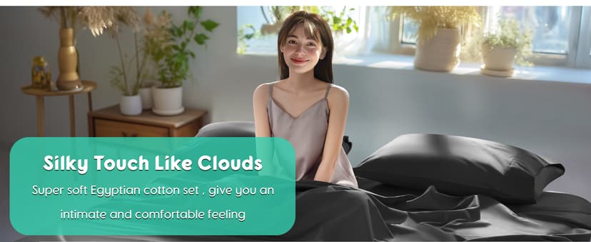 SONORO KATE 100% Egyptian Cotton Sheets Set - 1000 High Thread Count, Luxury 5-Star Hotel Sateen Bed Sheets, Soft, Breathable Long Staple Sheets, Fit up to 16" - 4 PC (Black,Queen)