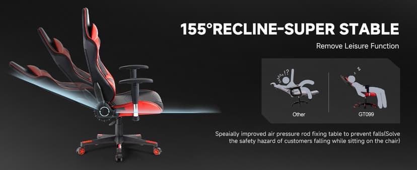GTRACING Gaming Chair with Reclining Backrest, Adjustable Height and Swivel Base, Ergonomic Computer Chair with Headrest and Lumbar Support (Red)