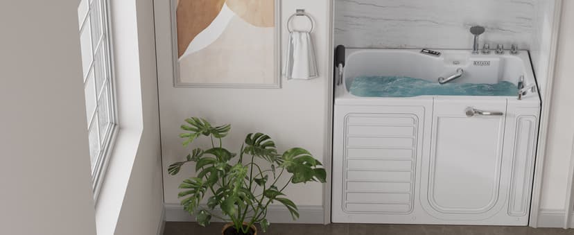 Empava Walk In Tub for Seniors,54" x 30'' Right Drain,12 Air & 13 Whirlpool Massage Jets Bathtub,with built-in Heater,2 Safety Handrail,19.25" Wide Right Outswing Door,Slip-Resistant Floor,Acrylic