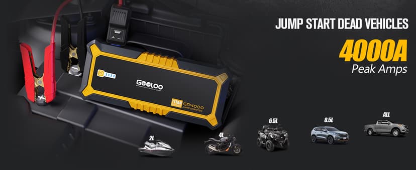 GOOLOO GP4000 Jump Starter 4000A Peak Car Starter (All Gas,up to 10.0L Diesel Engine) SuperSafe 12V Lithium Jump Box,Auto Battery Booster Pack,Portable Power Bank with USB Quick Charge and Type C Port