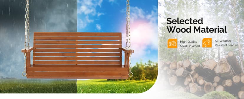 VINGLI Upgraded Patio Wooden Porch Swing for Courtyard & Garden, Heavy Duty 880 LBS Swing Chair Bench with Hanging Chains for Outdoors (Brown, 4 FT)