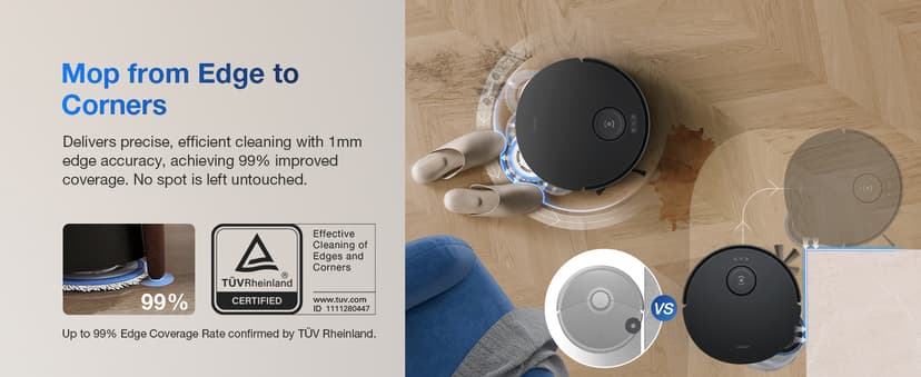 ECOVACS DEEBOT T30S Combo Robot Vacuum and Mop, All in One Cleaning Hub, 11000Pa, ZeroTangle Technology, TruEdge Adaptive Edge, Dual Self-Emptying, Hot Water Washing