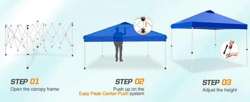 EAGLE PEAK Pop Up Canopy Tent with Wheeled Carry Bag, 8 Stakes, 4 Ropes, 4 Weight Bags, Easy Set Up Tent Canopy, 10x10 ft, 100sqft of Shade, Blue