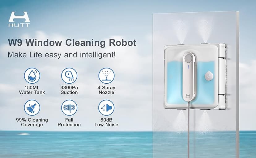 Auto Window Cleaning Robot W9 with 4 Water Spray, Upgraded 3 Pressure Compartments, 3800Pa Suction Power, Anti-Falling and Edge Detection Sensors, for High-Rise Windows, Tiles and Glass