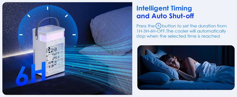 Portable Air Conditioners,Air Conditioner,Ac Unit with 1500ML Water Tank,2 Spray Ports,3 Wind Speeds,3 Timers,10 kinds of Colorful Lights,Portable Ac Units for Room Camping Car Office