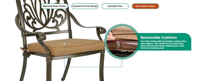 VIVIJASON 9-Piece Outdoor Furniture Dining Set, All-Weather Cast Aluminum Patio Conversation Set, Include 8 Cushioned Chairs and an Oval Table with Umbrella Hole for Balcony Lawn Garden Backyard