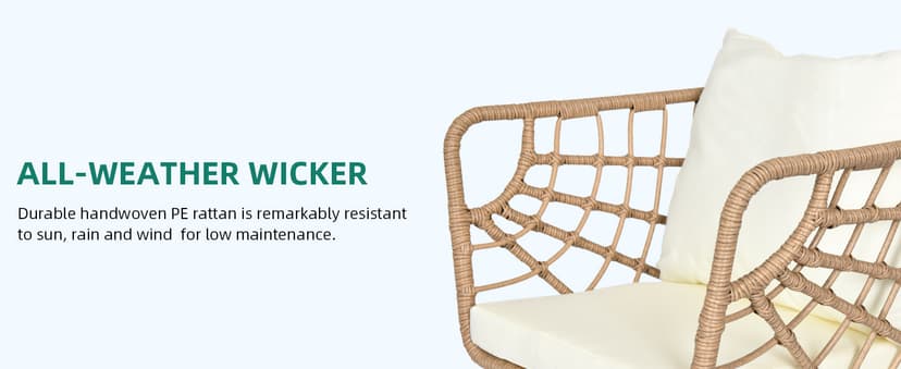 YITAHOME 3-Piece Outdoor Wicker Patio Conversation Bistro Set, All-Weather Furniture Set with Table & Cushions, Outdoor Sectional Sofa for Balcony, Backyard, Deck, Beige