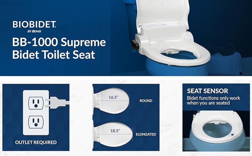 Bio Bidet BB1000 Electric Bidet Toilet Seat, Warm Water with Air Dryer, Heated Seat with Slow Close Lid, Remote Control, Elongated White