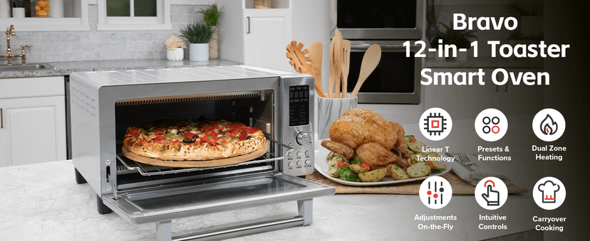Nuwave Bravo Air Fryer Toaster Smart Oven, 10-in-1 Countertop Convection, 1800 Watts, 21-Qt Capacity, 50°-450°F Temp Controls, Top and Bottom Heater Adjustments 0%-100%, PFAS Free, Stainless Steel