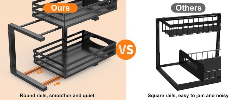 Under Sink Organizer, Pull Out Cabinet Organizers, Slide Sink Steel Shelf Cabinet Storage Shelves, Under Sink Storage for Kitchen Bathroom Cabinet (Black, 2 Pack)