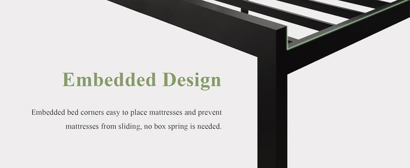 Feonase Full Size Metal Bed Frame, Heavy-Duty Platform Bed Frame with Linen Upholstered Headboard, 12" Storage Space, Steel Slats Support, No Box Spring Needed, Gray