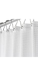 Creative Scents Fabric White Shower Curtain for Bathroom - Spa, Hotel Luxury Matt Waffle Weave Square Design, Water Repellent, 230 GSM Weighty Cloth, 72" x 72" for Decorative Bathroom Curtains