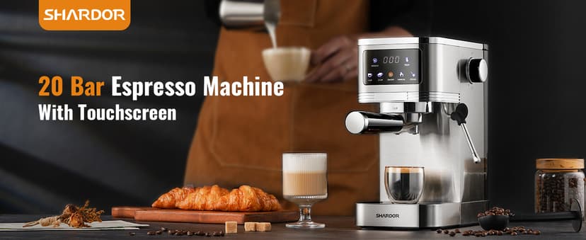 SHARDOR Espresso Machine 20 Bar, Professional Espresso Machine with Milk Frother and Touchscreen, Expresso Coffee Machines with Adjustable Temperature,for Cappuccino, Latte