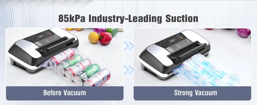 230 Watts Vacuum Sealer for Food, Commercial Vacuum Sealer Machine with Double Heat Seal, Easy Lock Handle, 12 Functions, Bags Storage,Build-in Cutter, 1 Roll and 10 Pre-cut Bags, Progress Display