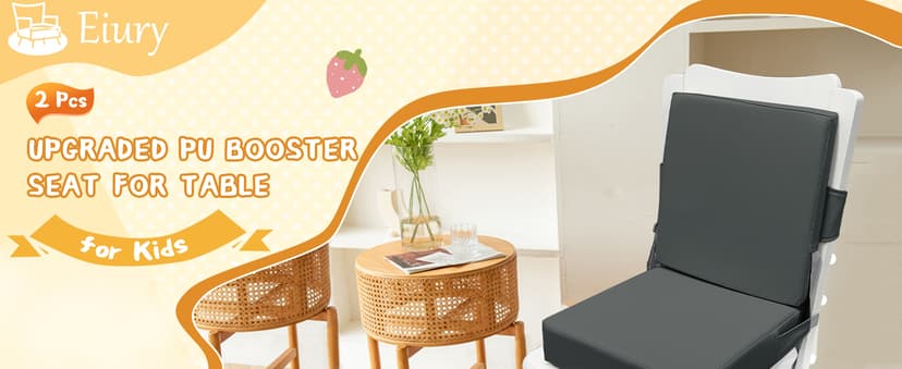 Booster Seat for Dining Table, PU Anti-Scratch Easy Cleaning Kids Toddler Booster Seat for Table, Portable Travel Increasing Cushion for Chair - Dark Grey