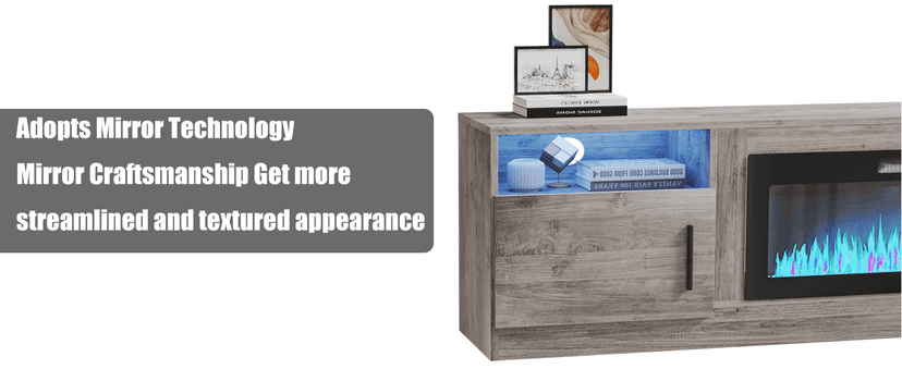 VITESSE TV Stand with 36" inch Electric Fireplace Up to 90" TVs, LED Light Entertainment Center, 80" Modern Wood High Gloss Fireplace with Highlight Storage Cabinet for Living Room (Gray)