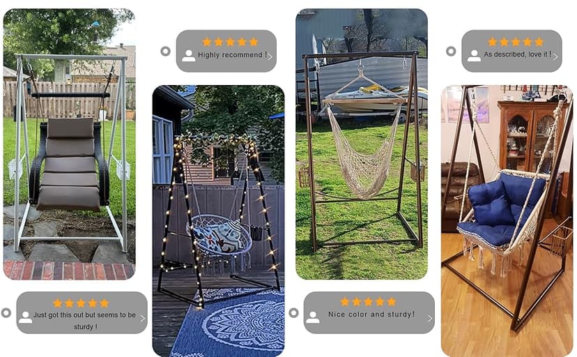 Reinforced Base & Triangular Structure Hammock Stand with 2 Storage Baskets, Swing Stand with 3 Hooks Fit for Most Hanging Chair for Oudoor&Indoor (Stand Only) (Coffee)