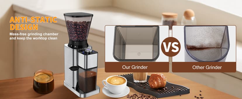 Conical Burr Coffee Grinder Electric, Espresso Coffee Bean Grinder for Home Use Adjustable 48 Grind Settings, 35s Precision Timer, Stainless Steel, Anti-Static for Pour Over/Drip/French Press