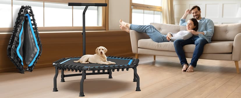 ANCHEER 50" Rebounder Trampoline for Adults- 2025 Foldable Mini Trampoline with Bar- Exercise Trampoline for Adults, Max Load 560lbs, for Indoor/Garden Workout