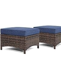 HILLGA Luxury Patio Furniture Set with 6-inch Thick Cushion, Outdoor Couch and High Back Swivel Rocker Patio Chairs, 7PCS Wicker Conversation Set for Deck Yard and Poolside, Blue (V2)