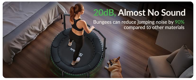 BCAN 40"/48" Mini Rebounder Trampoline for Adults with Bar, 450/550LBS Fitness Trampoline with Bungees, Adjustable Handle, Stable & Quiet, Indoor Outdoor, Whole-Body Workout & Relaxation at Home
