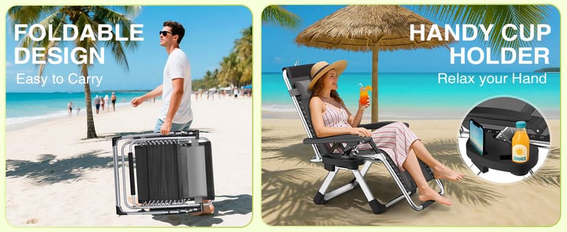 Suteck Zero Gravity Chair, Reclining Camping Lounge Chair w/Removable Cushion, Upgraded Lock and Cup Holder, Reclining Patio Chairs Folding Recliner for Indoor and Outdoor